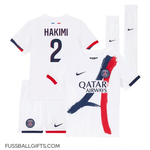 Paris Saint-Germain Achraf Hakimi #2 Fußballbekleidung Auswärtstrikot Kinder 2024-25 Kurzarm (+ kurze hosen)